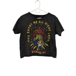 Country Deep Tiger Graphic Cotton Cropped Acid Wash T-Shirt Black Band Tour 80 L
